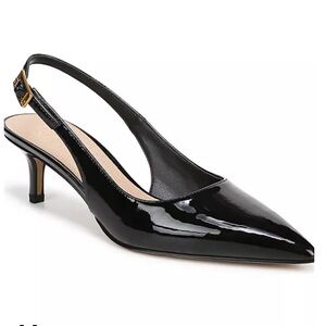 New Franco Sarto Kate Kitten Heel Sling Back Pumps Size 10 US 41 EU Black Patent